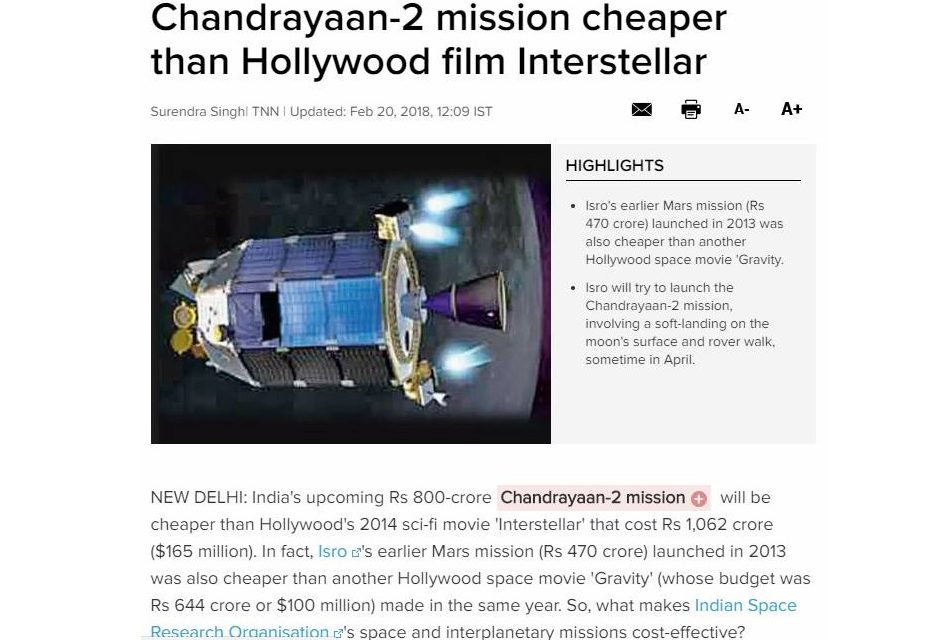 India Says Going to the Moon is Cheaper than Making a Hollywood Movie
